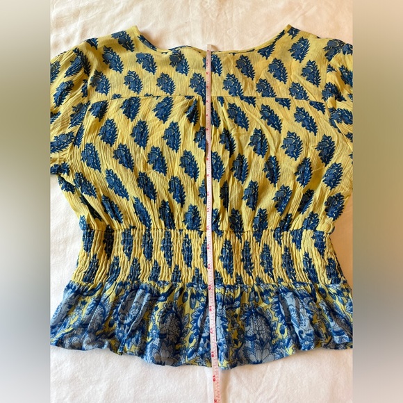 RAGA for Anthropologie Yellow with Blue Floral Print Boho Top Size S Small NWT - Picture 6 of 7